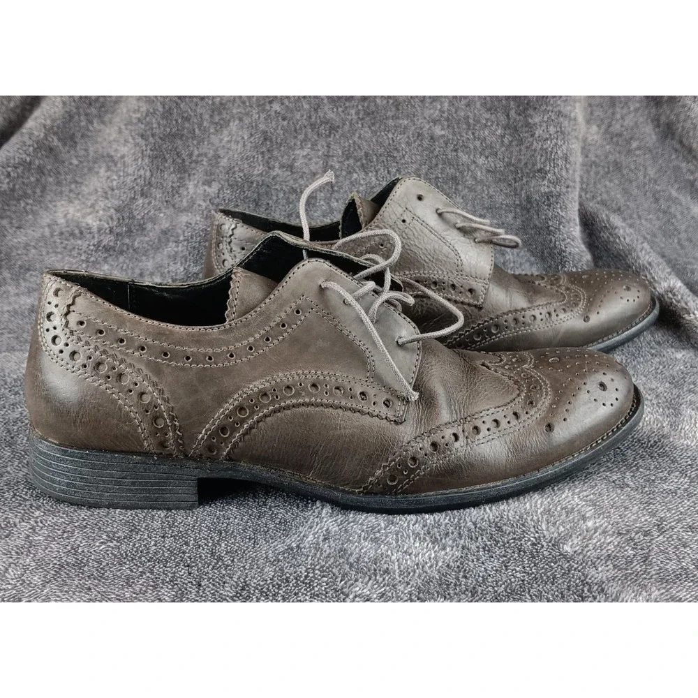 Steve Madden Neville Wingtip Brogue Oxfords Dress Shoes Men 7 Grey Leather‎